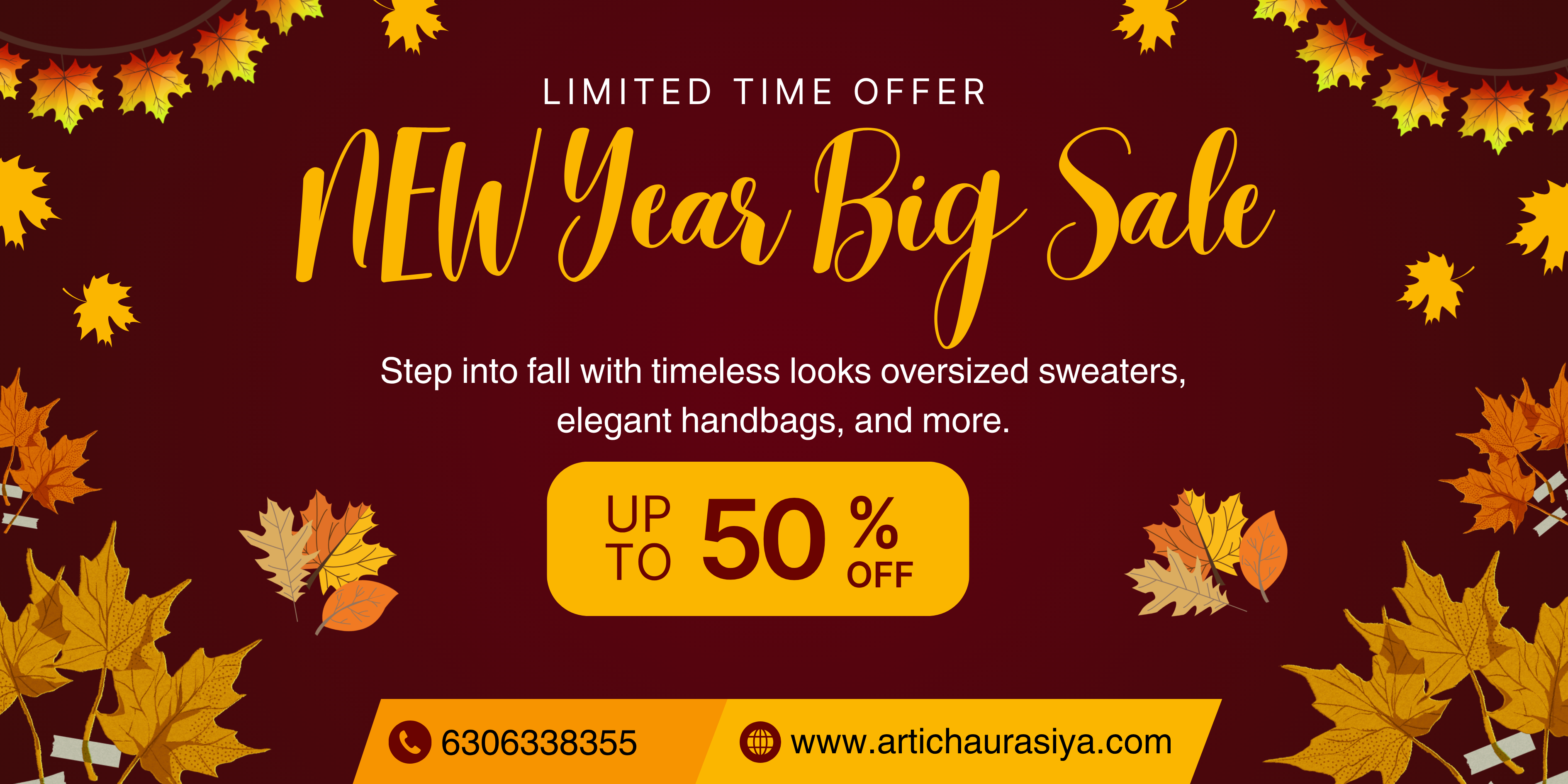 Red and Yellow Modern Autumn Big Sale Promotion Banner Horizontal